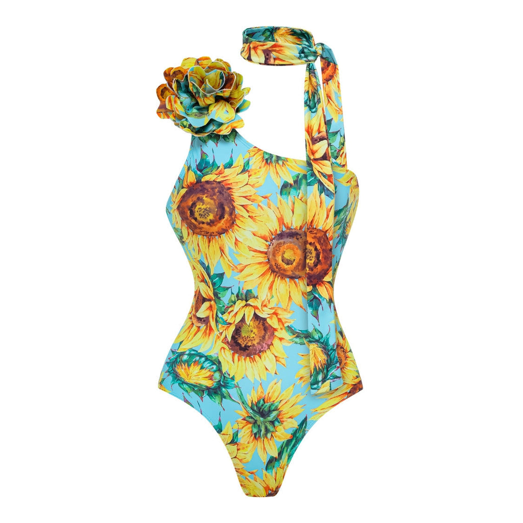 Sunflower Print Lace-Up One-Piece Swimsuit Set Bella Mia