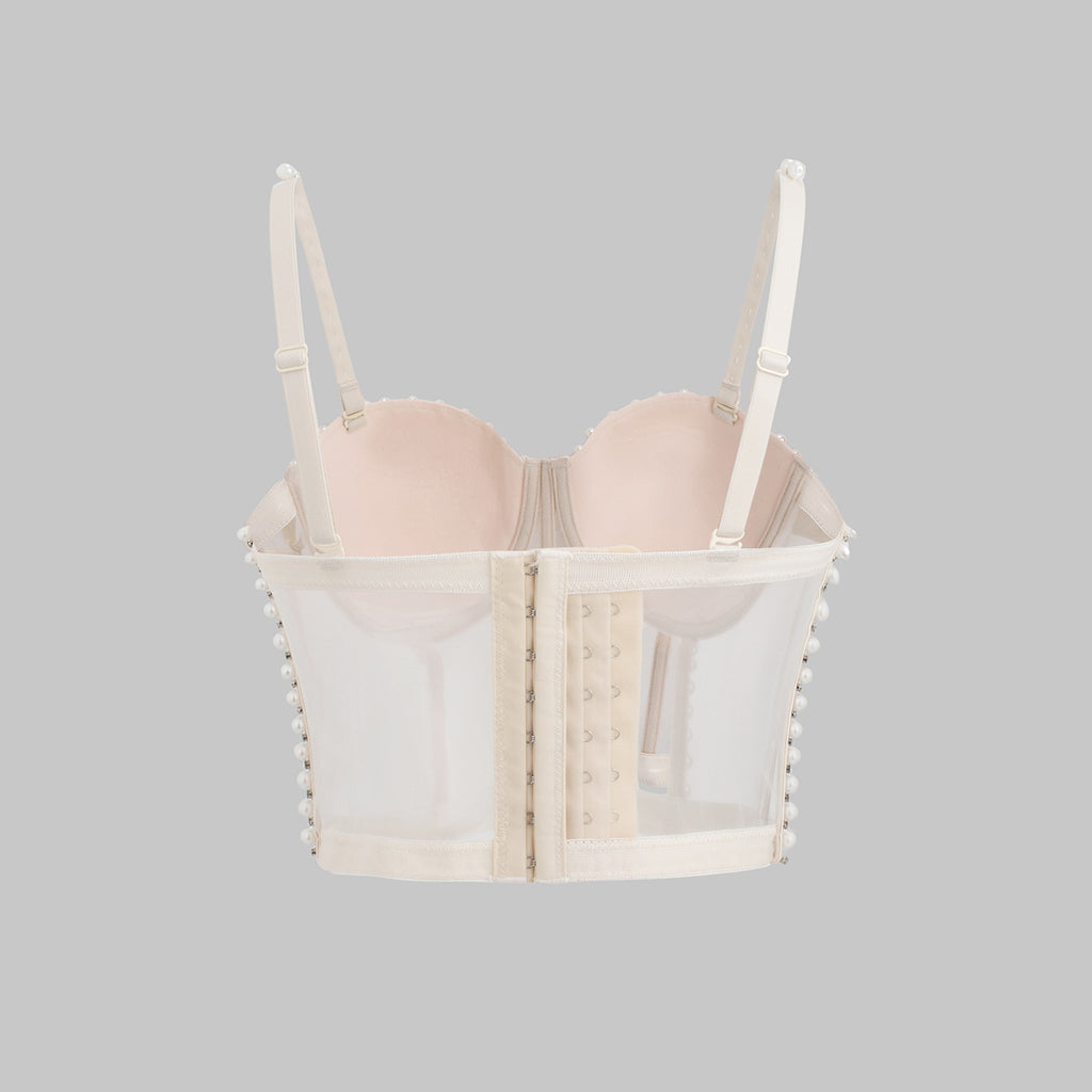 French Sexy Hollow Out Cutout Underwear Vest One Piece Outer Wear Boning Corset Top Pearl Seam Diamond Top