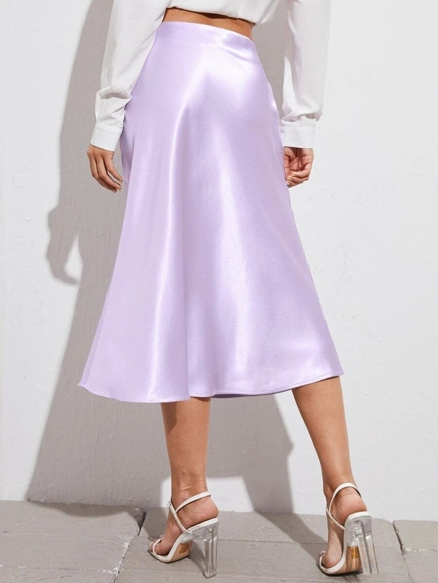 High Waist Zipper Satin Midi Skirt Bella Mia