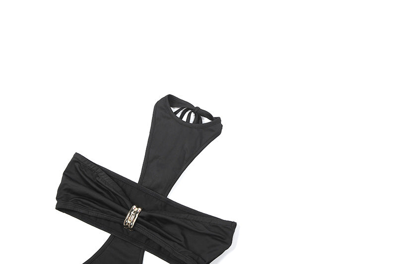 Autumn Women Clothing Sexy Tube Top Halter Lace up Backless Slit Dress