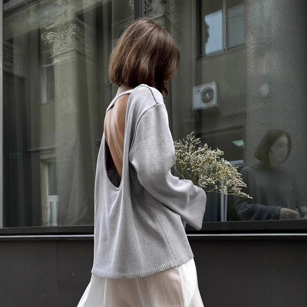 Cotton Backless Loose Knit Pullover Sweater Bella Mia