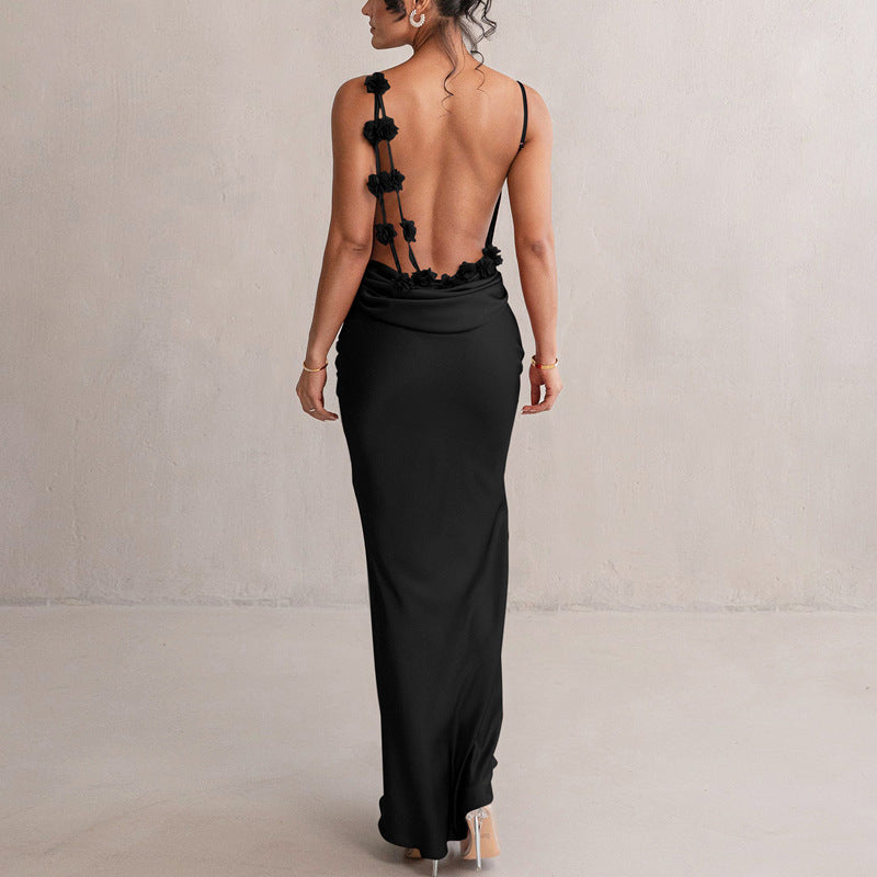 Summer Floral Decoration Elegant Dress Maxi Dress Backless Sling Dress