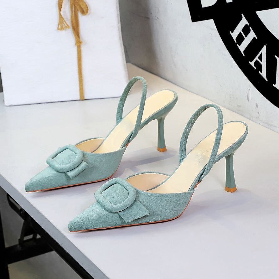 French Belt Buckle Suede Stiletto Heel Sandals
