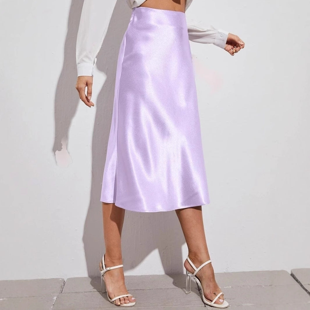 High Waist Zipper Satin Midi Skirt Bella Mia