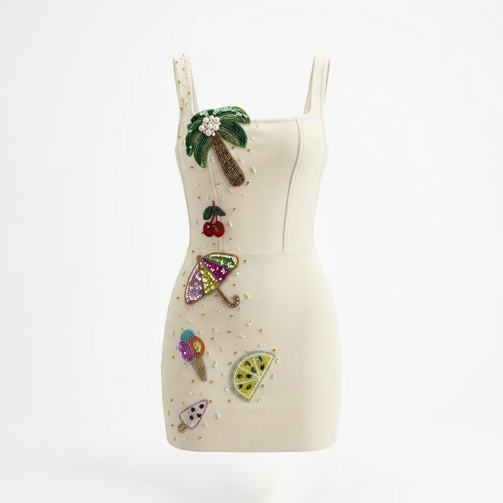 Sexy Three Dimensional Pattern Decoration Slim Short Sling Bandage One Piece Dress