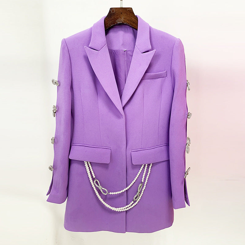 Pink Jeweled Bow Pearl Blazer Dress