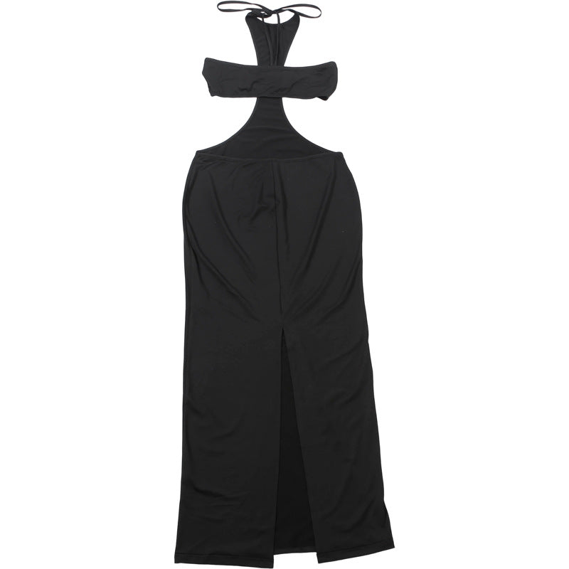 Autumn Women Clothing Sexy Tube Top Halter Lace up Backless Slit Dress