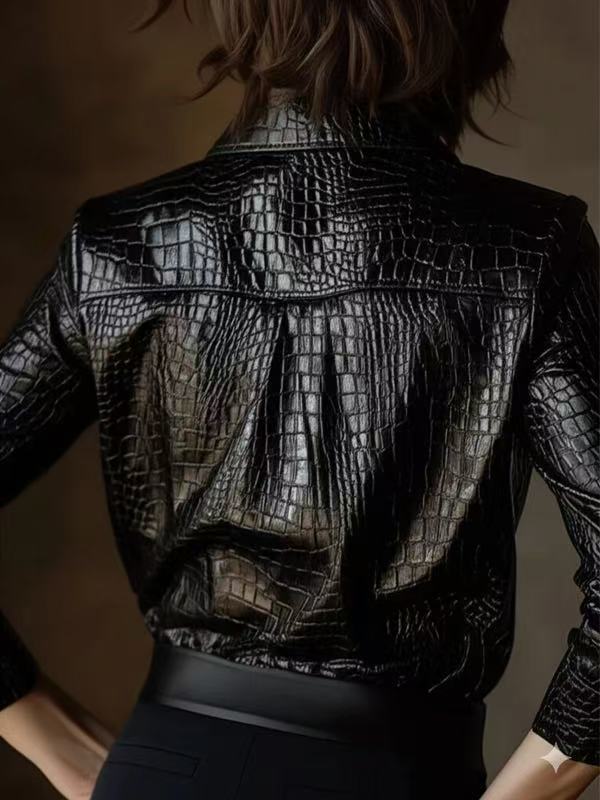 Glossy Faux-Leather Long-Sleeve Top