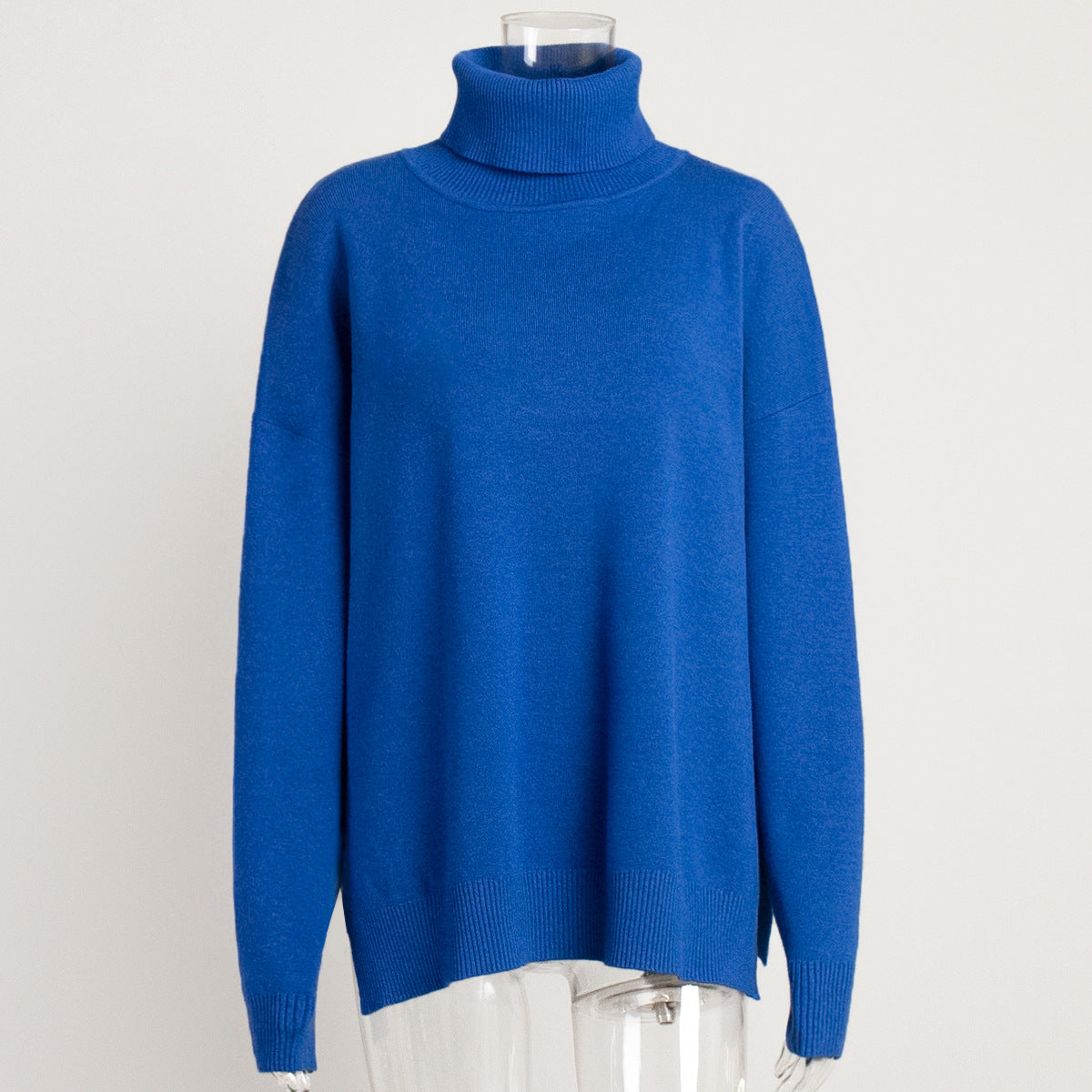 Turtleneck Slit Loose Solid Knit Sweater Bella Mia