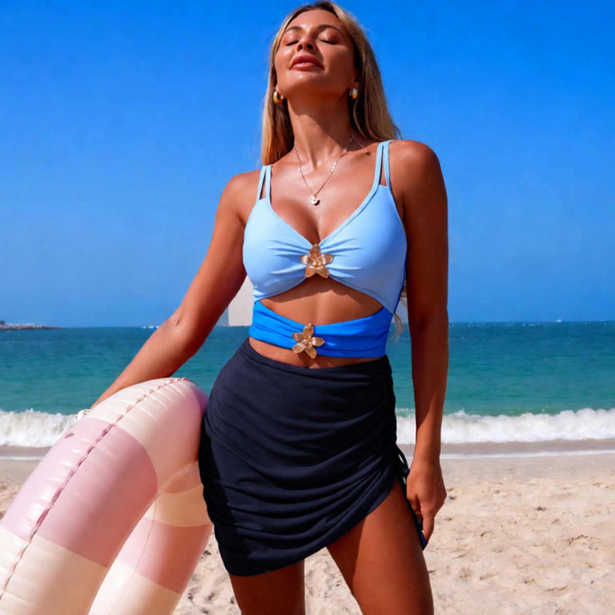 Color Block Mesh Cutout One-Piece Swimsuit Bella Mia