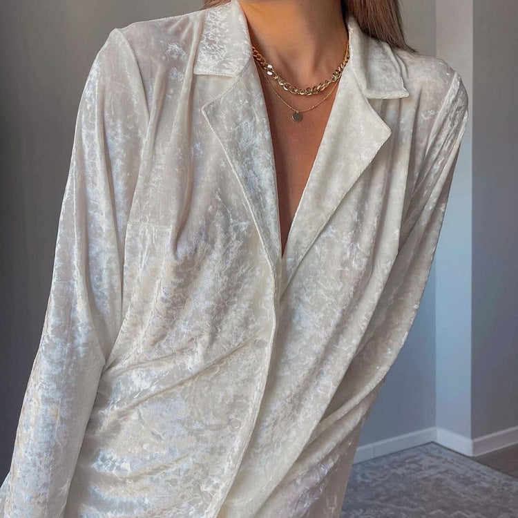 Women Clothing Early Spring Long Sleeve Loose Drooping Top Wide Leg Trousers Homewear Casual Lazy Blazer Suit Set Wanita Store