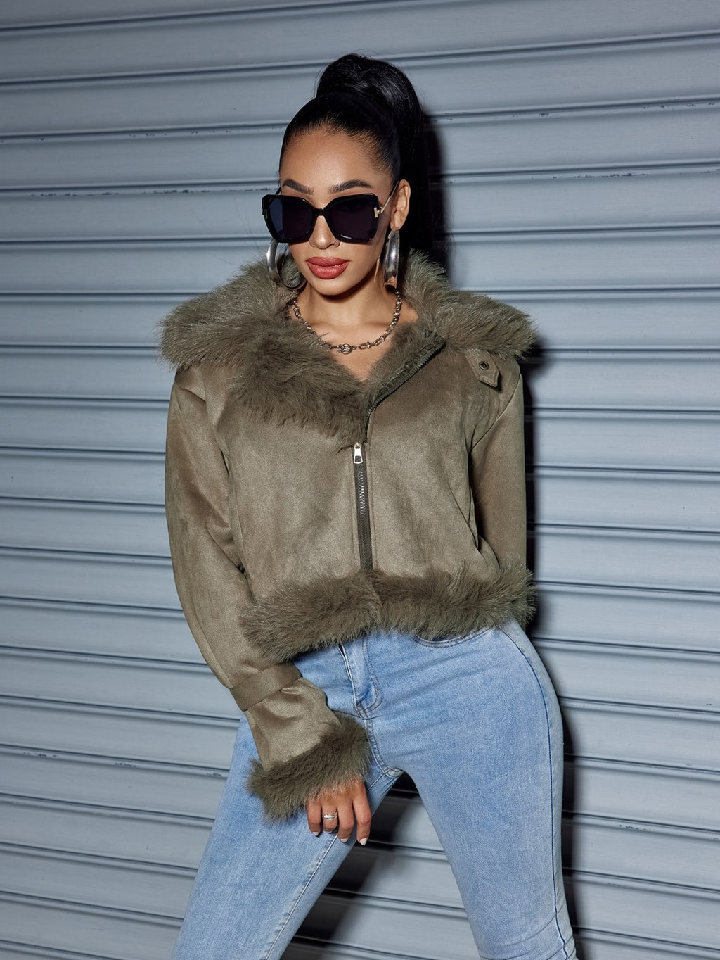 Suede Short Coat Women Fall Winter Jacket Motorcycle Clothing Women
