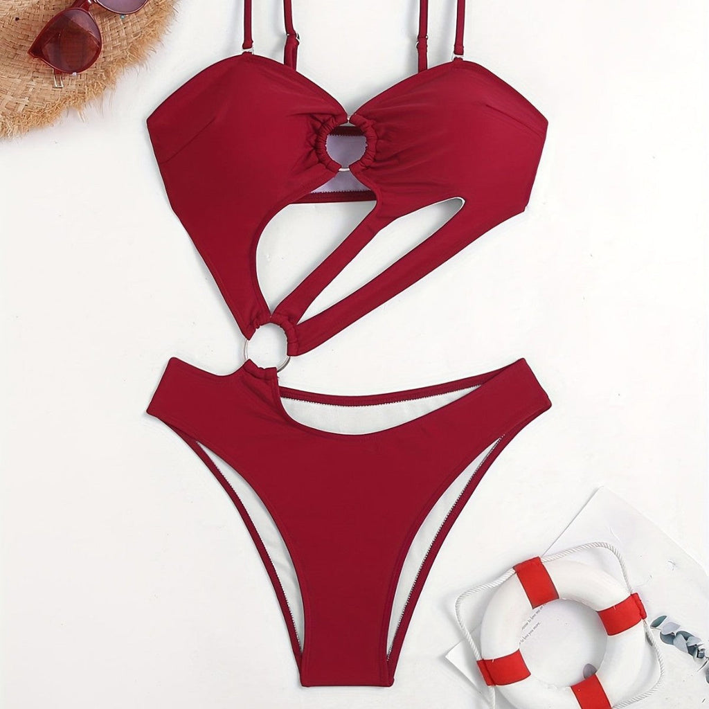 Double-Strap High Waist Solid One-Piece Sports Swimsuit Bella Mia