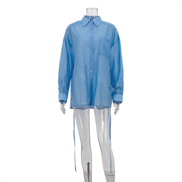 Polo Collar Long Sleeve Tencel Loose Office Shirt Bella Mia