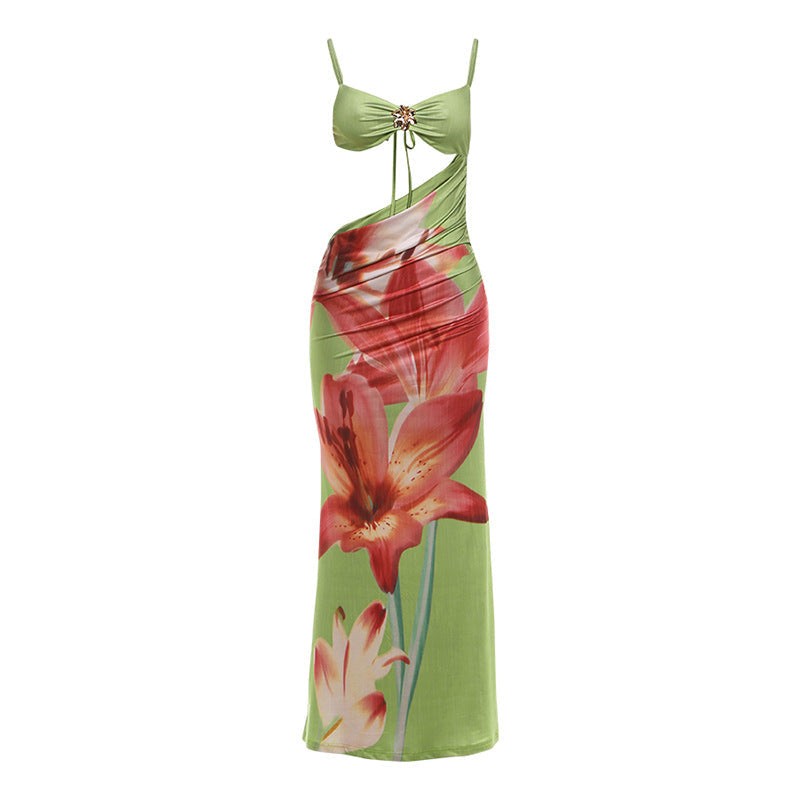 Floral Print Wrapped Chest Spaghetti Strap Vacation Dress Bella Mia