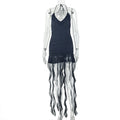 Elegant Women Clothing Sexy Waist Trimming Halter Hip Dress V neck Solid Color Short Dress Ragazza