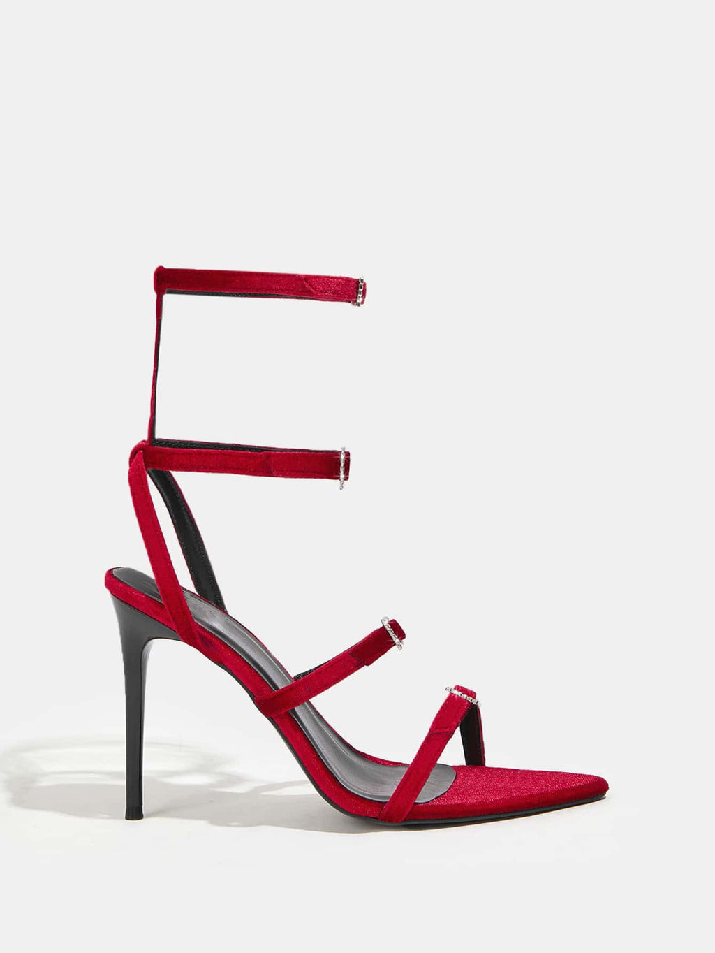 Rhinestone Buckle Pointed Toe 11cm Stiletto Sandals