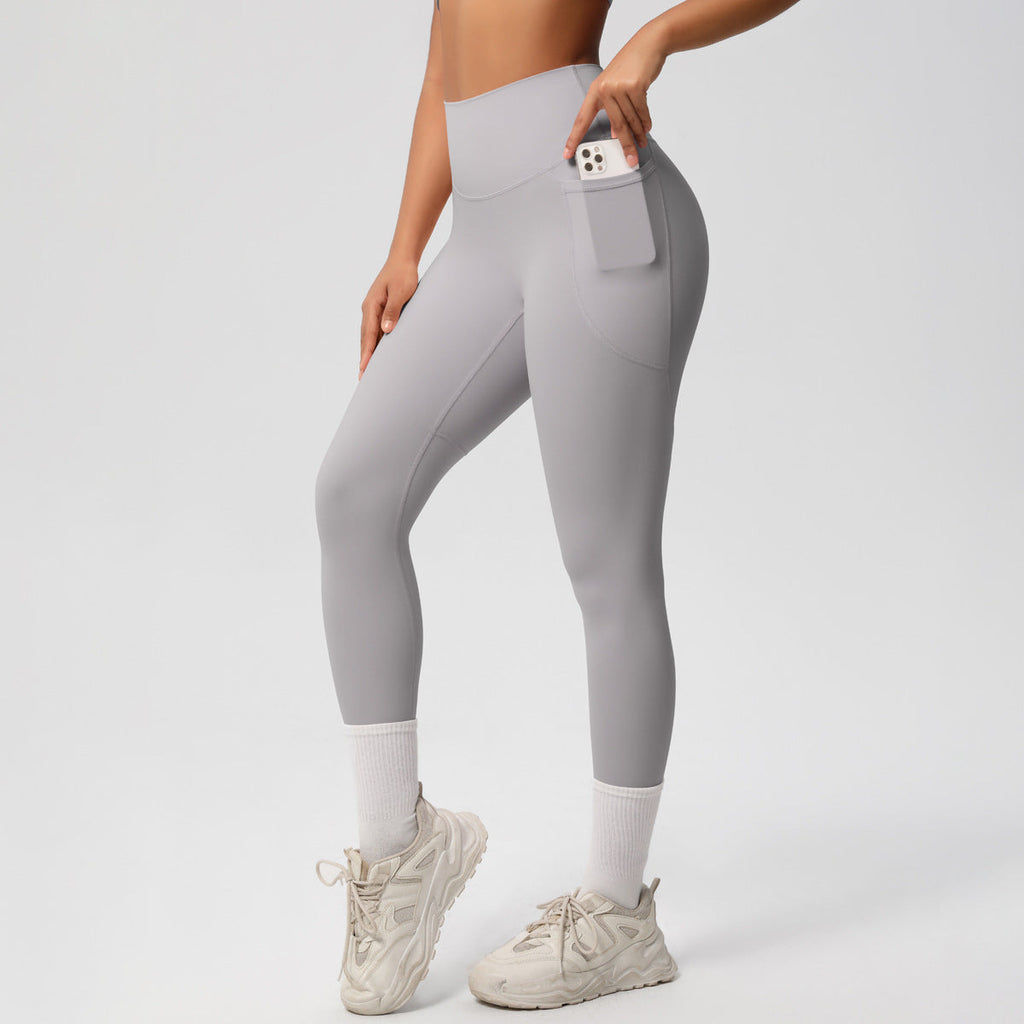 Solid Color Double Sided Sanding Tight High Waist High Elastic Breathability Yoga Pants Sports Running Fitness Yoga Wear