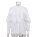 French Ruffle Polo Collar Long Sleeve Office Shirt Bella Mia
