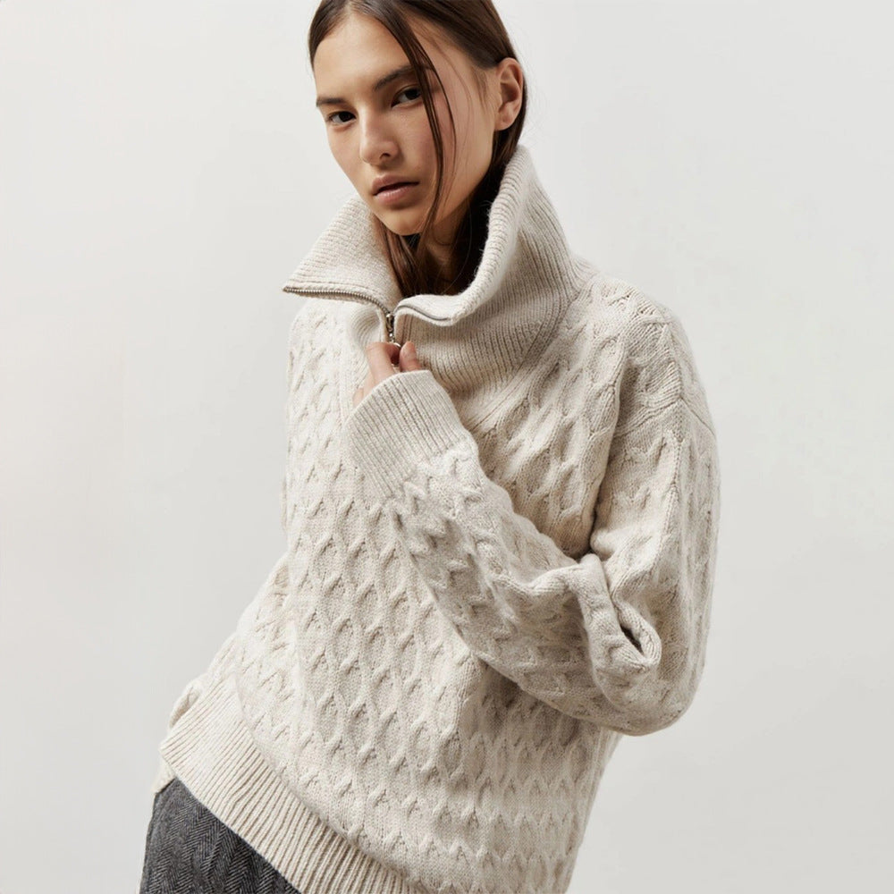 Korean Half-Zip Thick Knit Turtleneck Sweater Bella Mia
