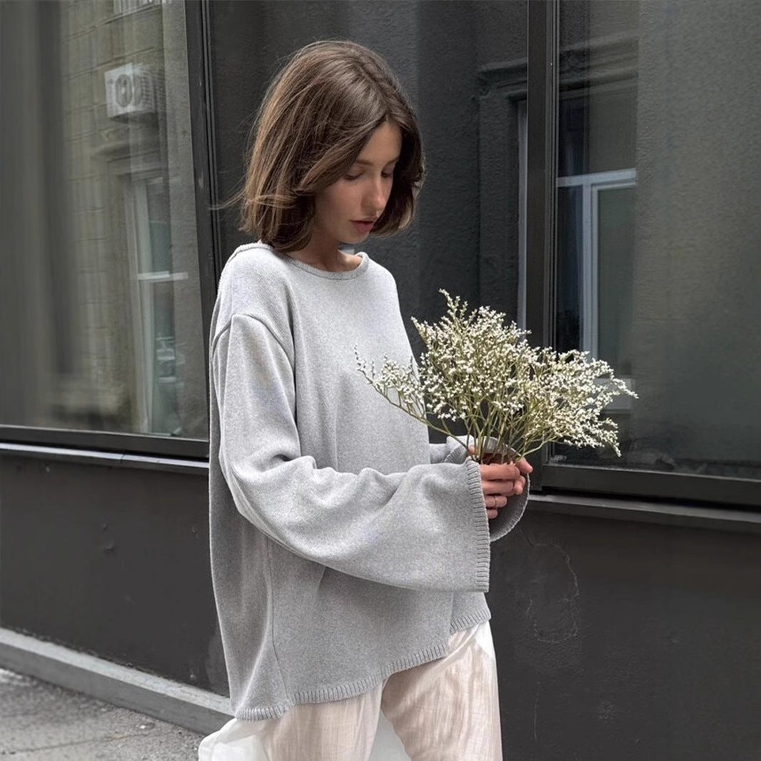 Cotton Backless Loose Knit Pullover Sweater Bella Mia