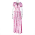 Printed V-Neck Bubble Sleeve Pleated A-Line Dress Bella Mia