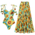 Sunflower Print Lace-Up One-Piece Swimsuit Set Bella Mia