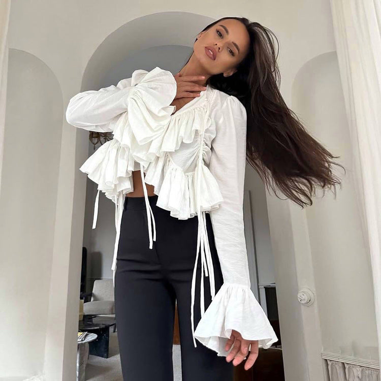Ruffle Flare Sleeve Tie Neck All-Match Shirt Bella Mia