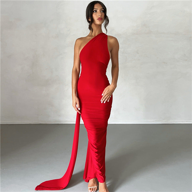 Halter Backless Ruched Bodycon Maxi Dress