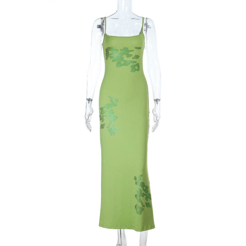 Summer Women Dress Vacation Elegant Slim Print Design Strap Dress for Women