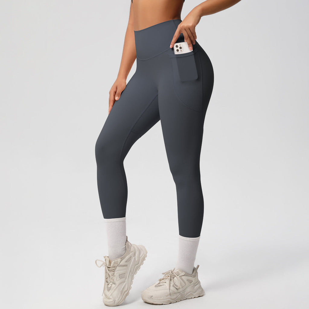 Solid Color Double Sided Sanding Tight High Waist High Elastic Breathability Yoga Pants Sports Running Fitness Yoga Wear