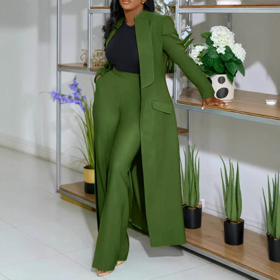 Women Solid Color Polo Collar Long Two Piece Set Wanita Store