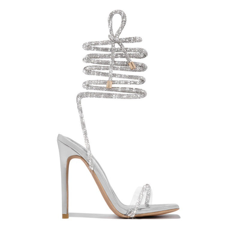 Lace-Up Pointed Stiletto Heel Sandals