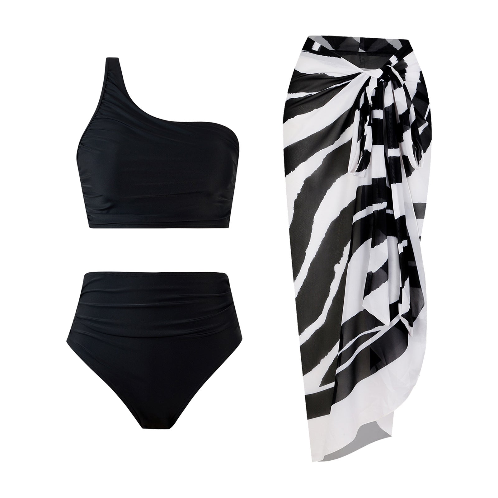 High Waist Asymmetric Ruched Bikini Set Bella Mia