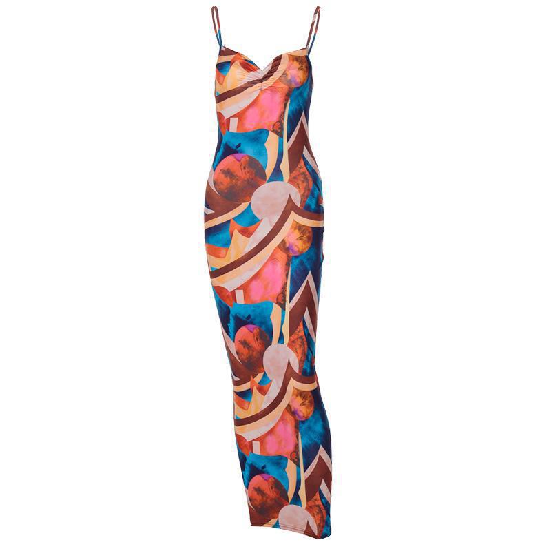 Summer Women Nightclub Sexy Abstract Printing Slip Dress Ragazza