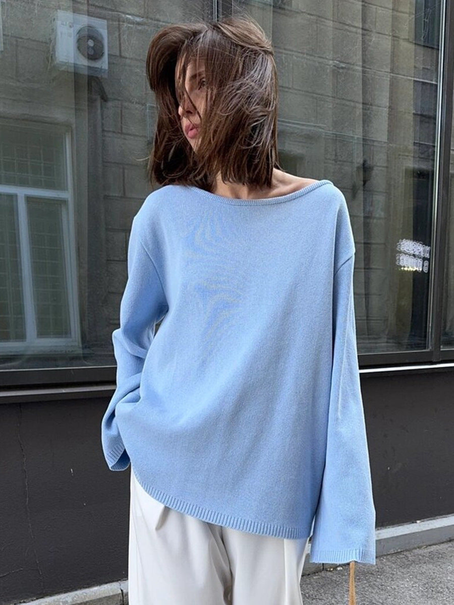 Cotton Backless Loose Knit Pullover Sweater Bella Mia