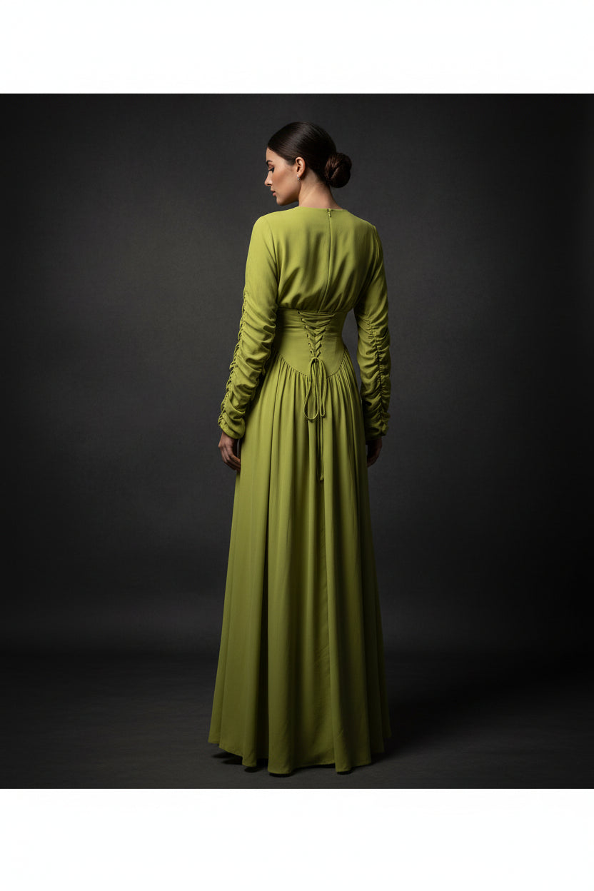 Emerald Pleated Crop Top & High-Waist Maxi Skirt Set