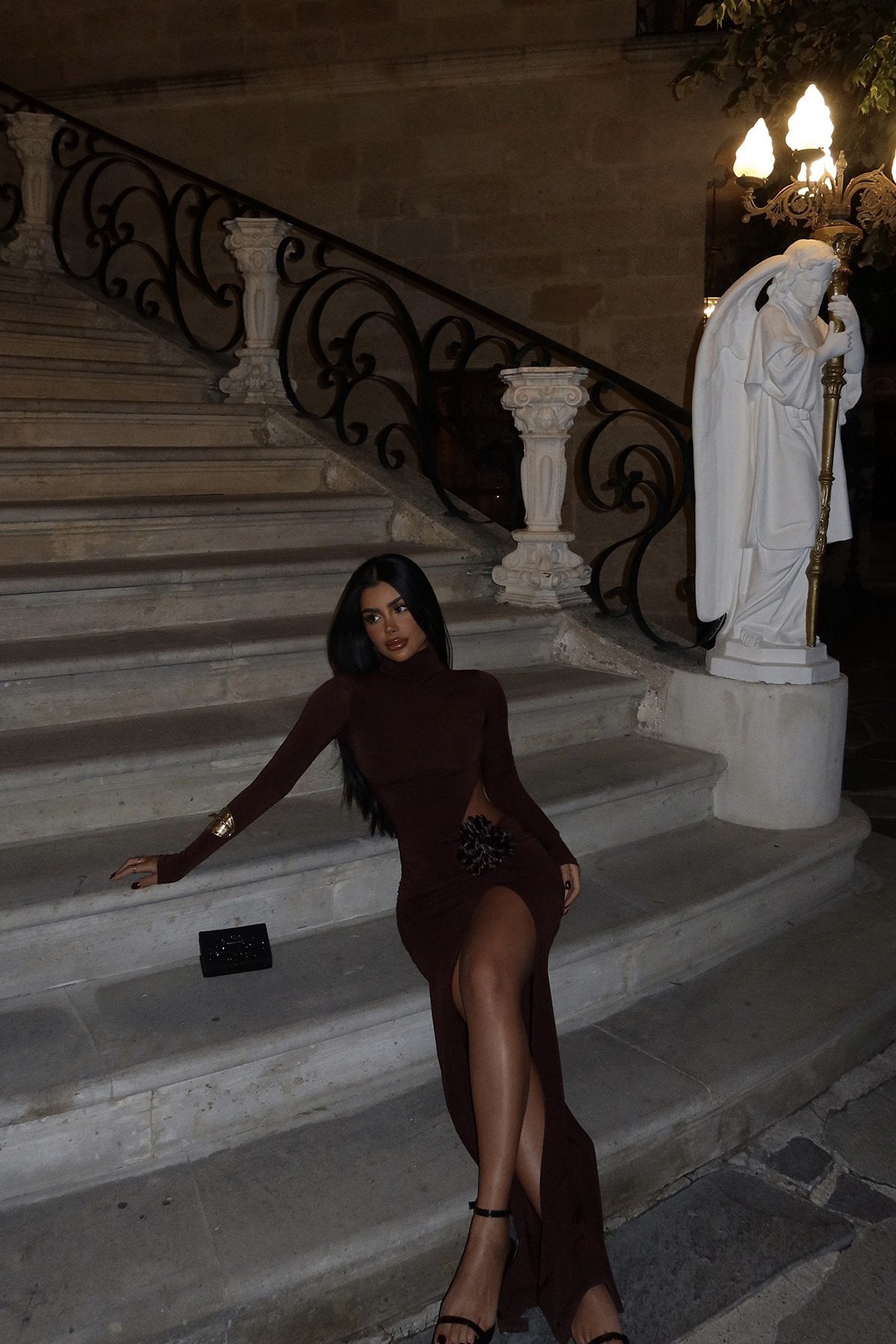 Three-Dimensional Floral Turtleneck Dress