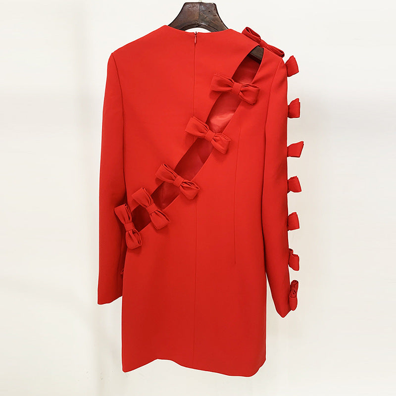 Early Autumn Star Personality Asymmetric Hollow Out Cutout Bow Dress Small Dress Ragazza