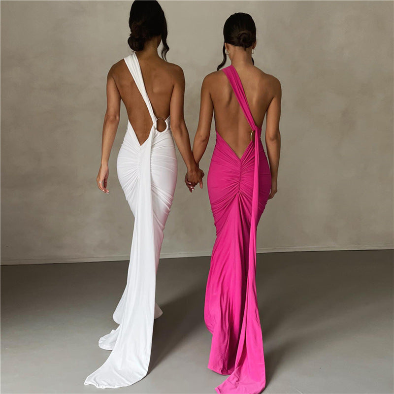 Halter Backless Ruched Bodycon Maxi Dress
