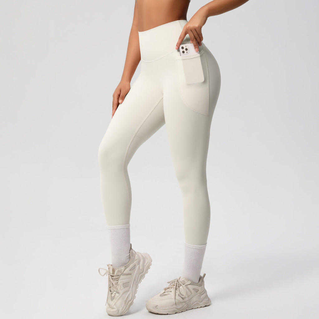 Solid Color Double Sided Sanding Tight High Waist High Elastic Breathability Yoga Pants Sports Running Fitness Yoga Wear