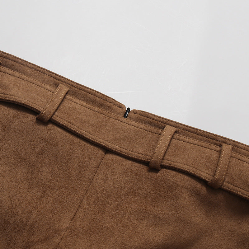 Asymmetric Belted Midi Pencil Skirt