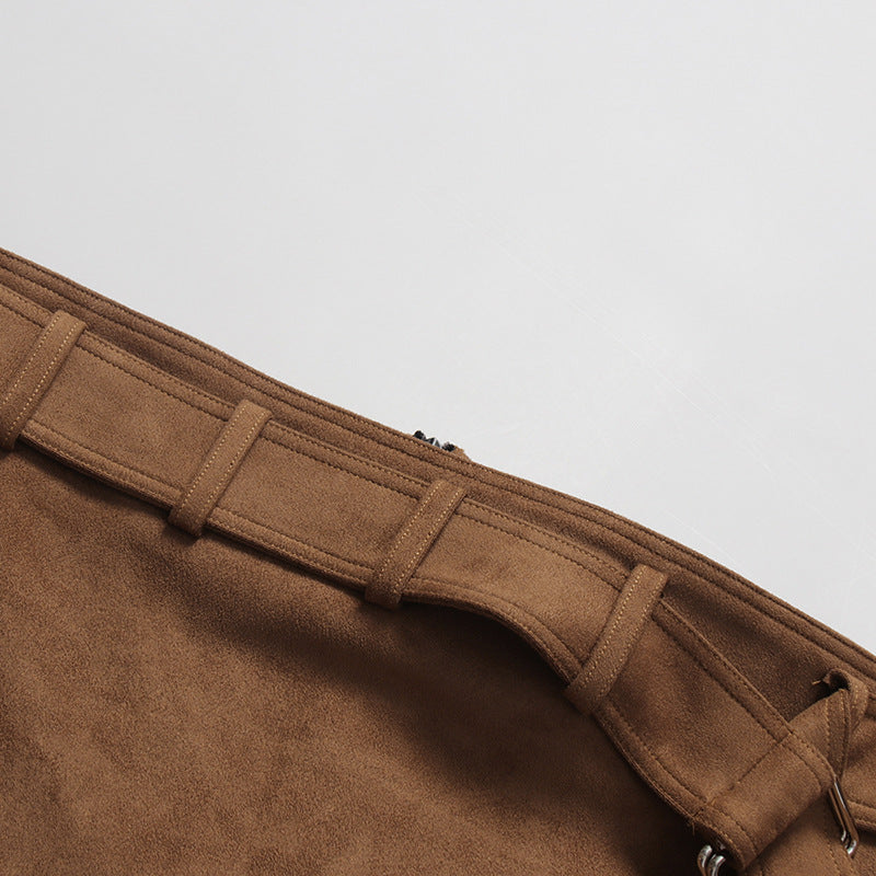 Asymmetric Belted Midi Pencil Skirt