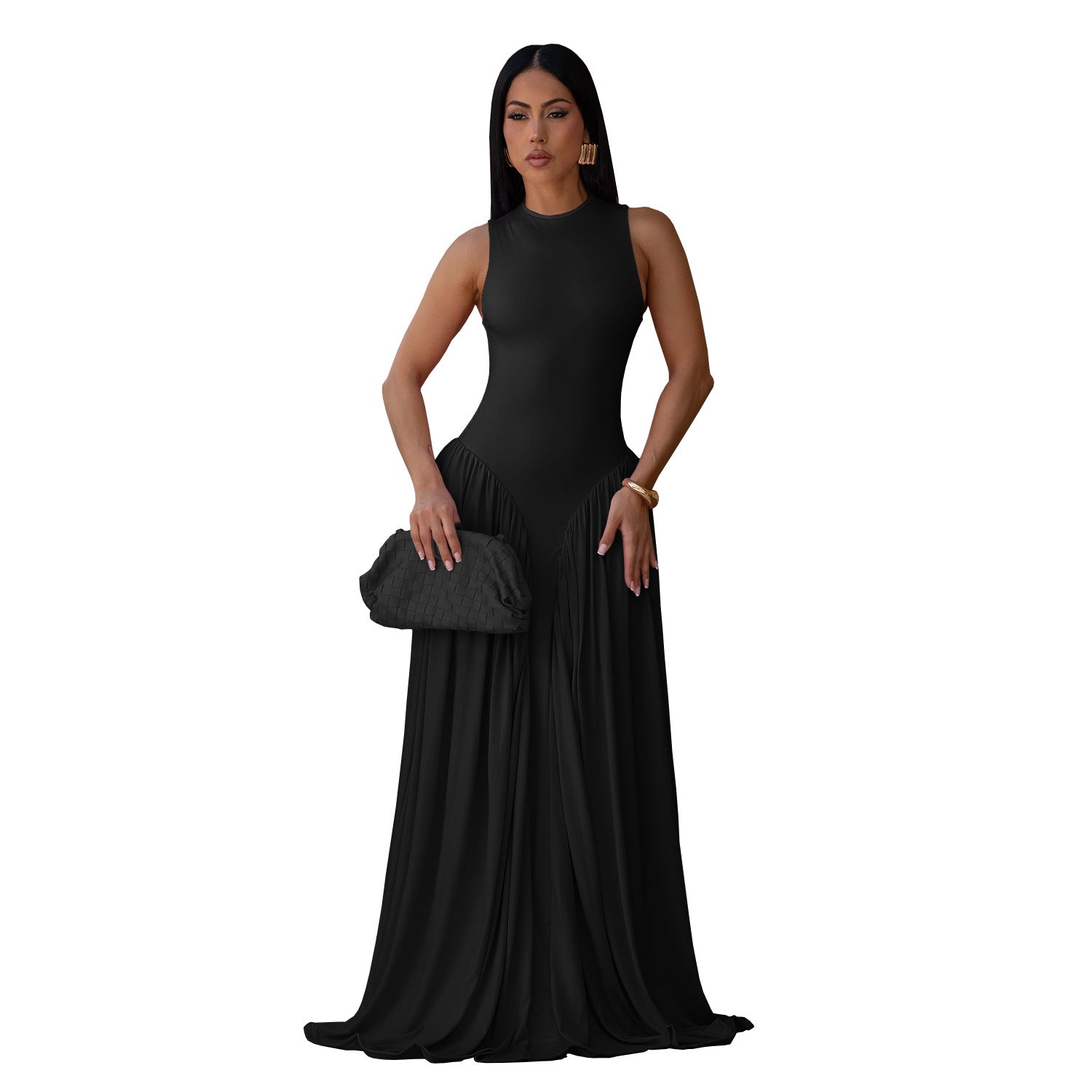 Women Wear Elegant Solid Color round Neck Sleeveless Dress Bella Mia