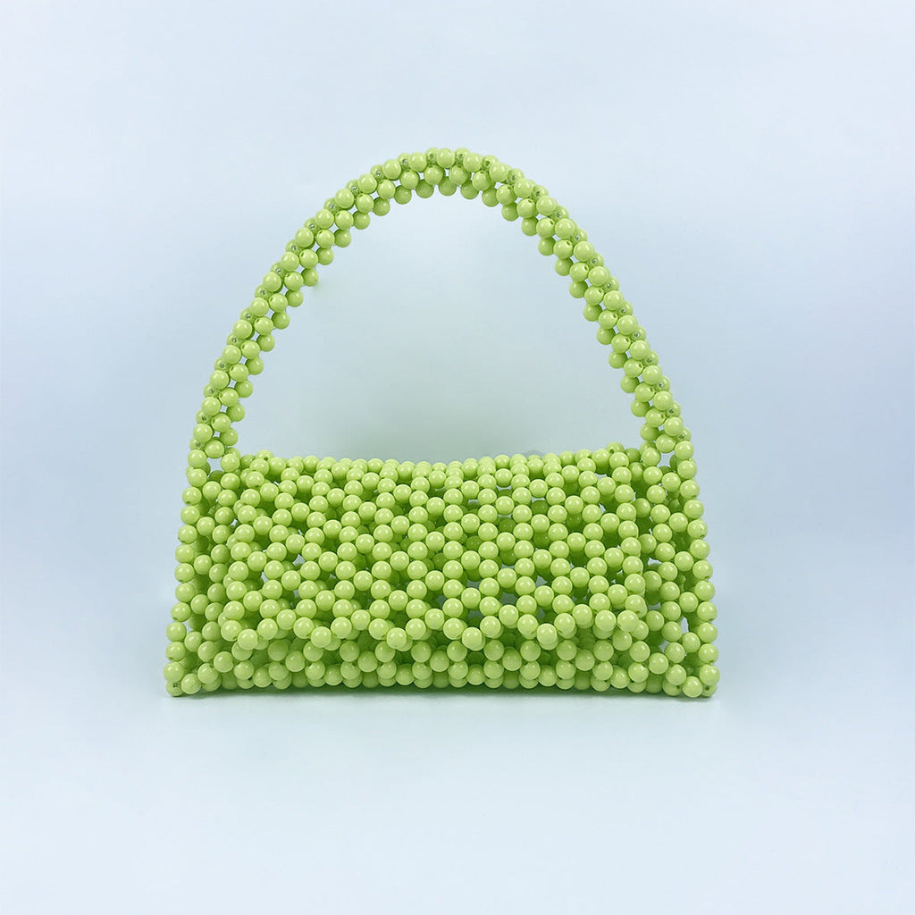 Pearl Bag Women Hand Woven Acrylic Beaded Bag Retro Fairy Small Handbag Triangle Wrist Bag