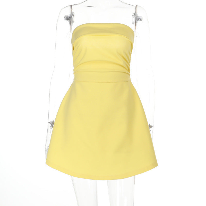 Strapless Ruched Tie-Waist A-Line Mini Dress