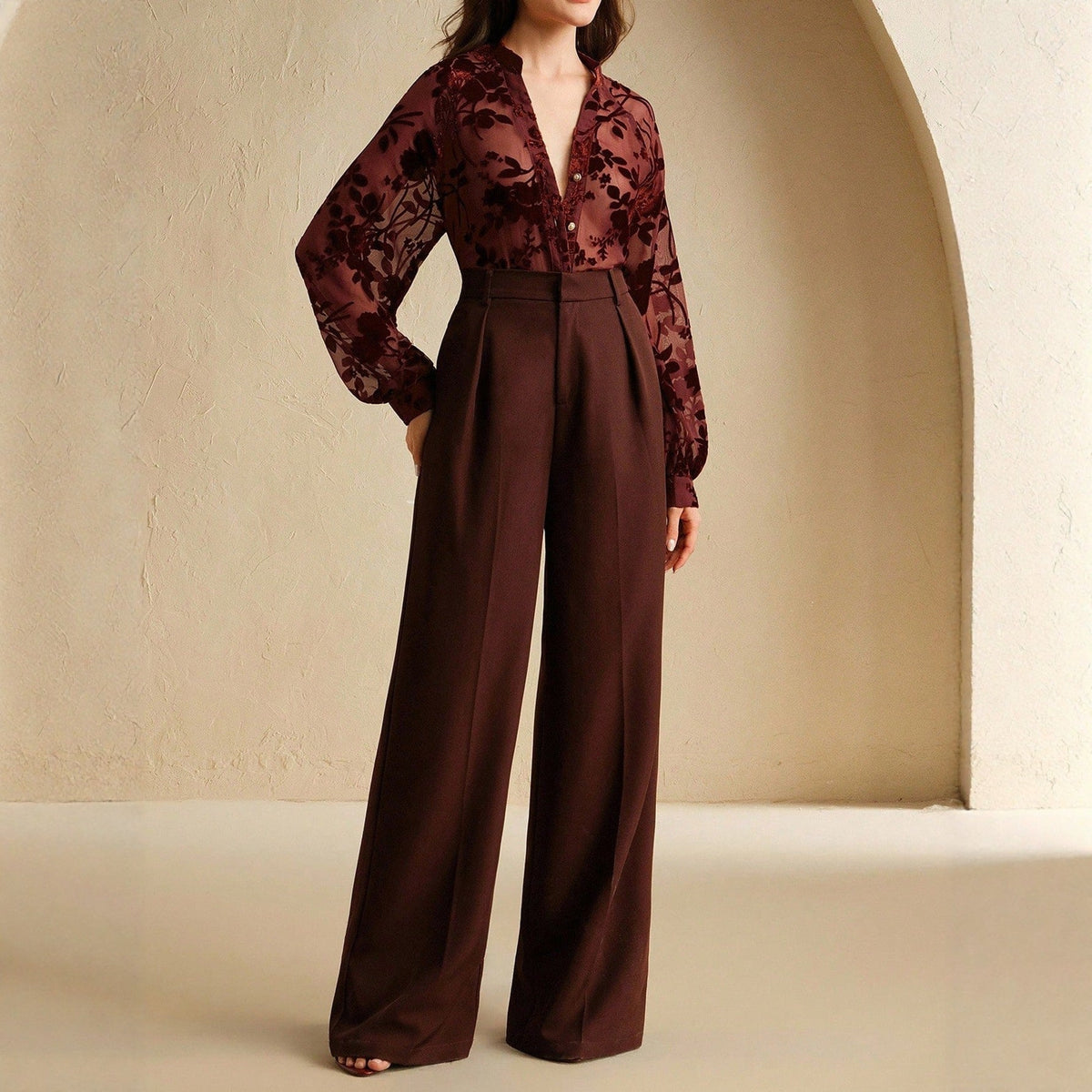 Autumn Women Clothing Elegant Tencel Flocking Shirt Long Sleeve Wanita Store