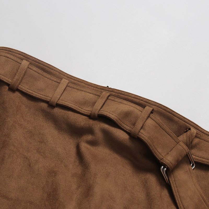 Asymmetric Belted Midi Pencil Skirt