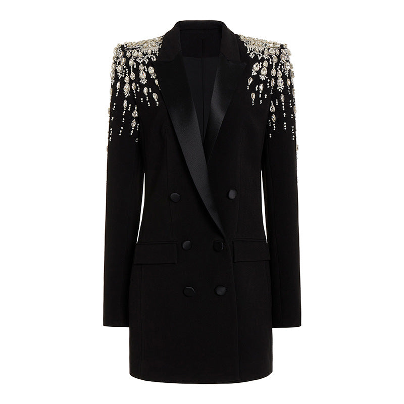 Star Handmade Gorgeous Heavy Industry Beads Diamond Embedded Slim Fit Long Blazer Wanita Store