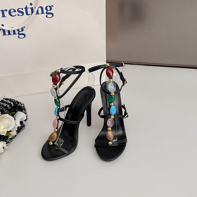 Pearl Stiletto Ankle Strap Sandals